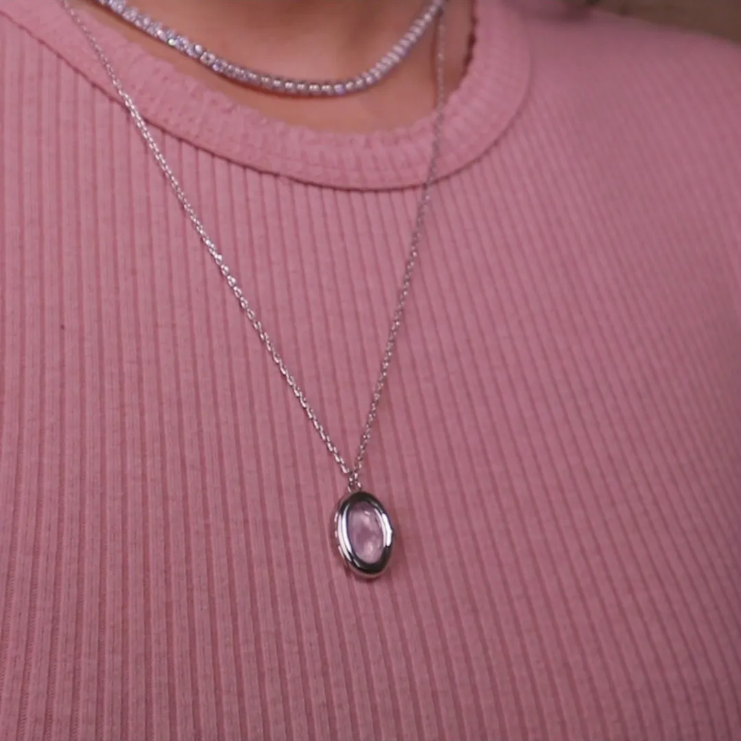 Aura Rose Quartz Silver Locket Necklace
