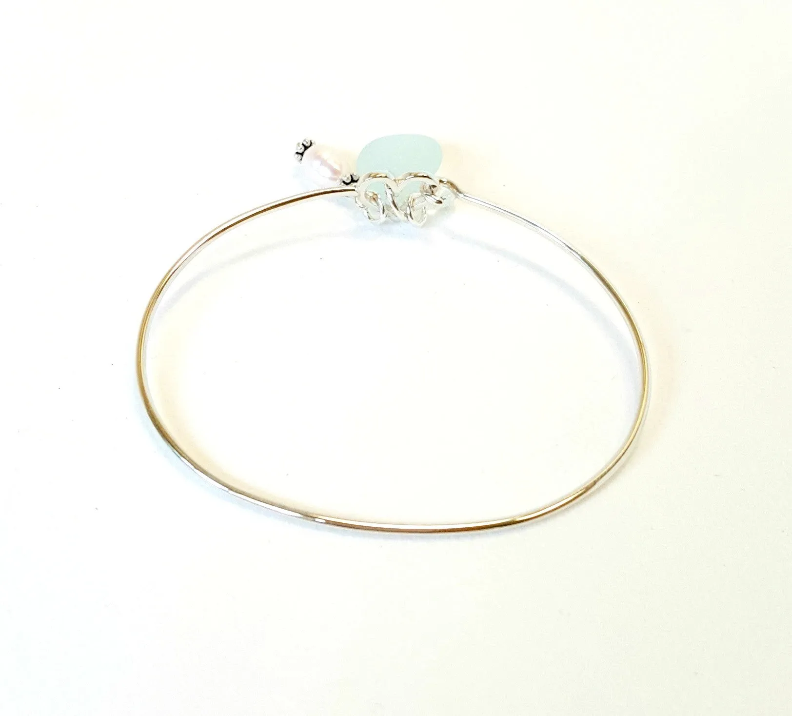 Authentic Sea Glass Bracelet In Aqua Blue And Sterling Silver