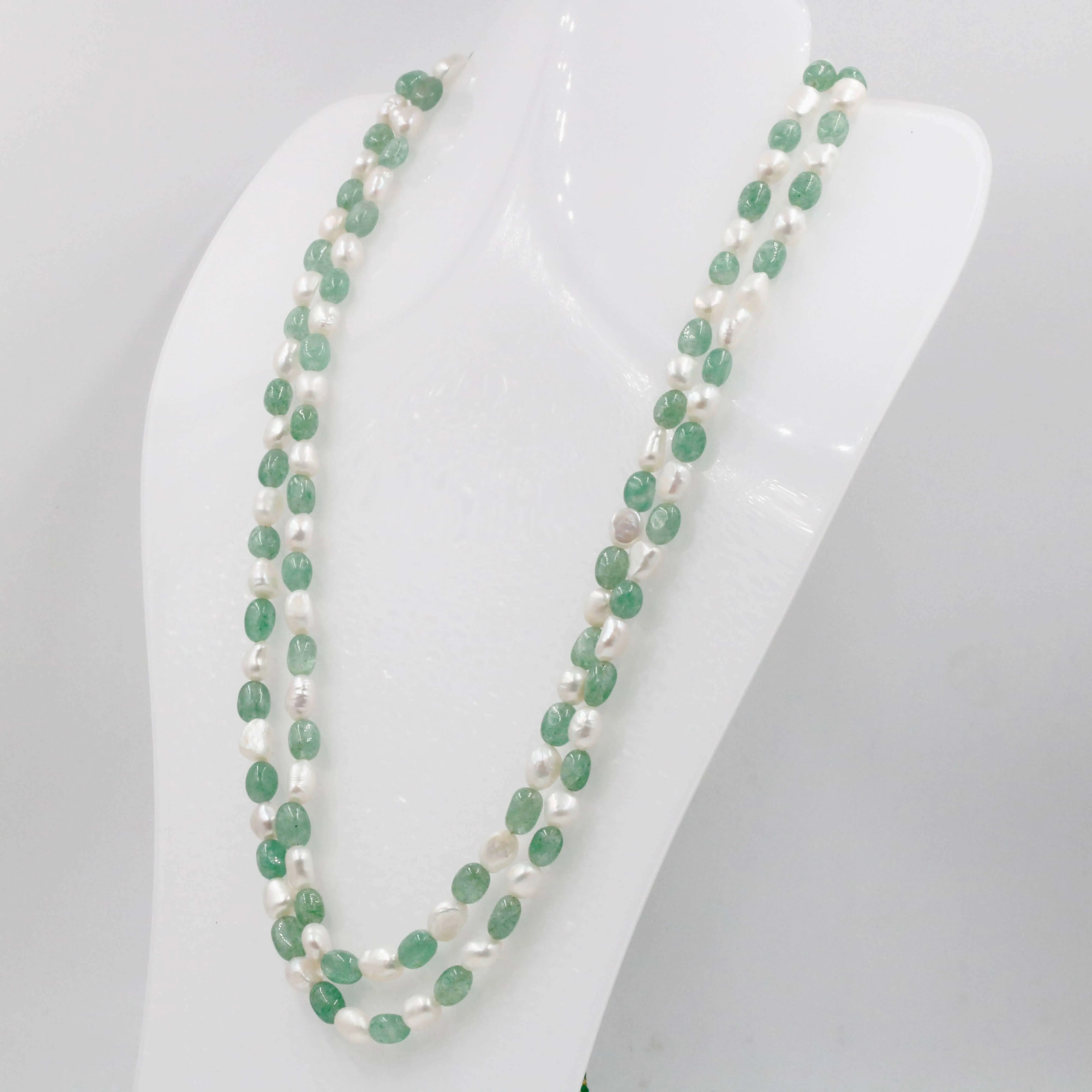 Aventurine & Fresh Water Pearl Necklace Gemstone Necklace Beaded Necklace Long Necklace Indian Necklace Sarafa Necklace SKU: 6143048