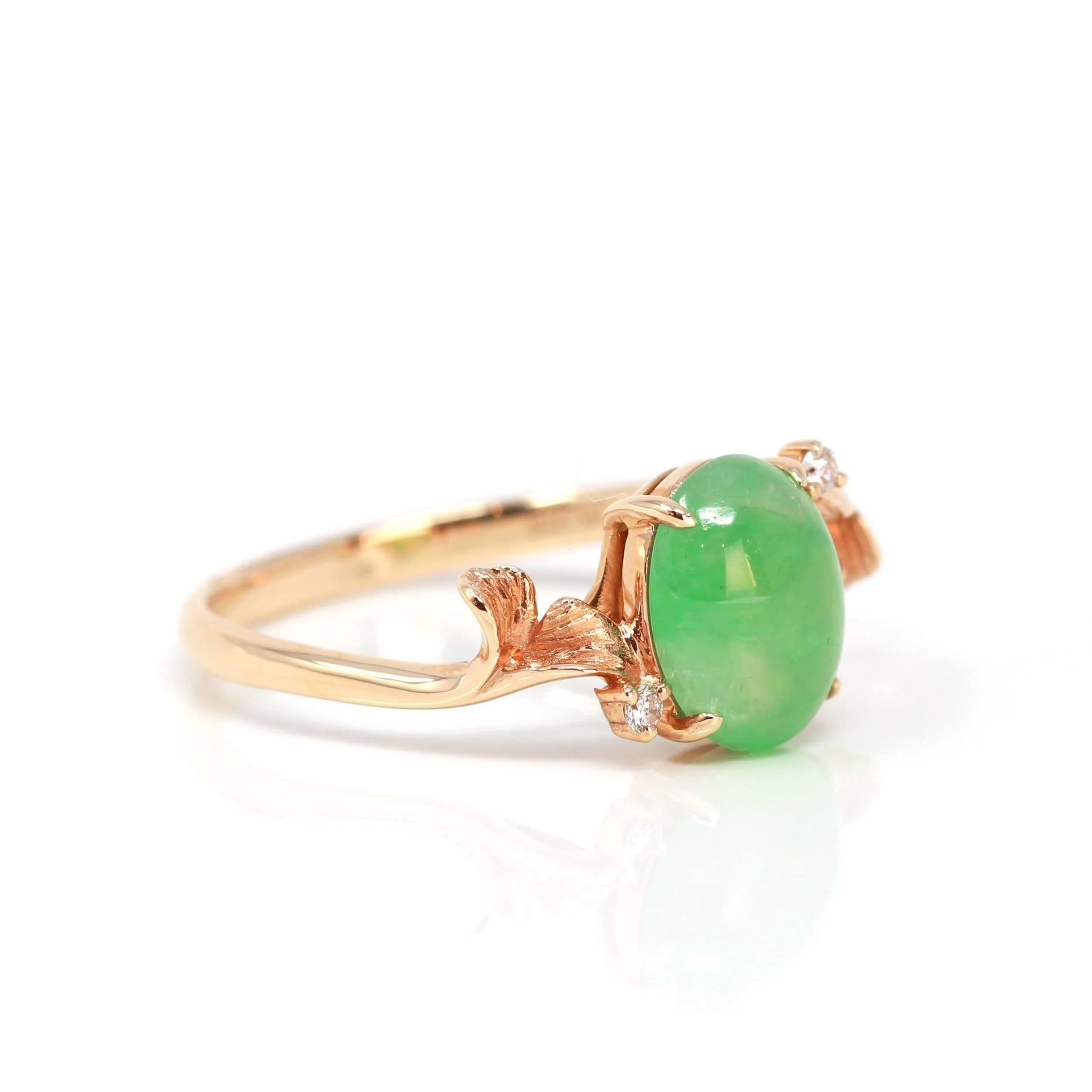 Baikalla™ "Aretha" 18k Rose Gold Natural Imperial Jadeite Morning Glory Engagement Ring