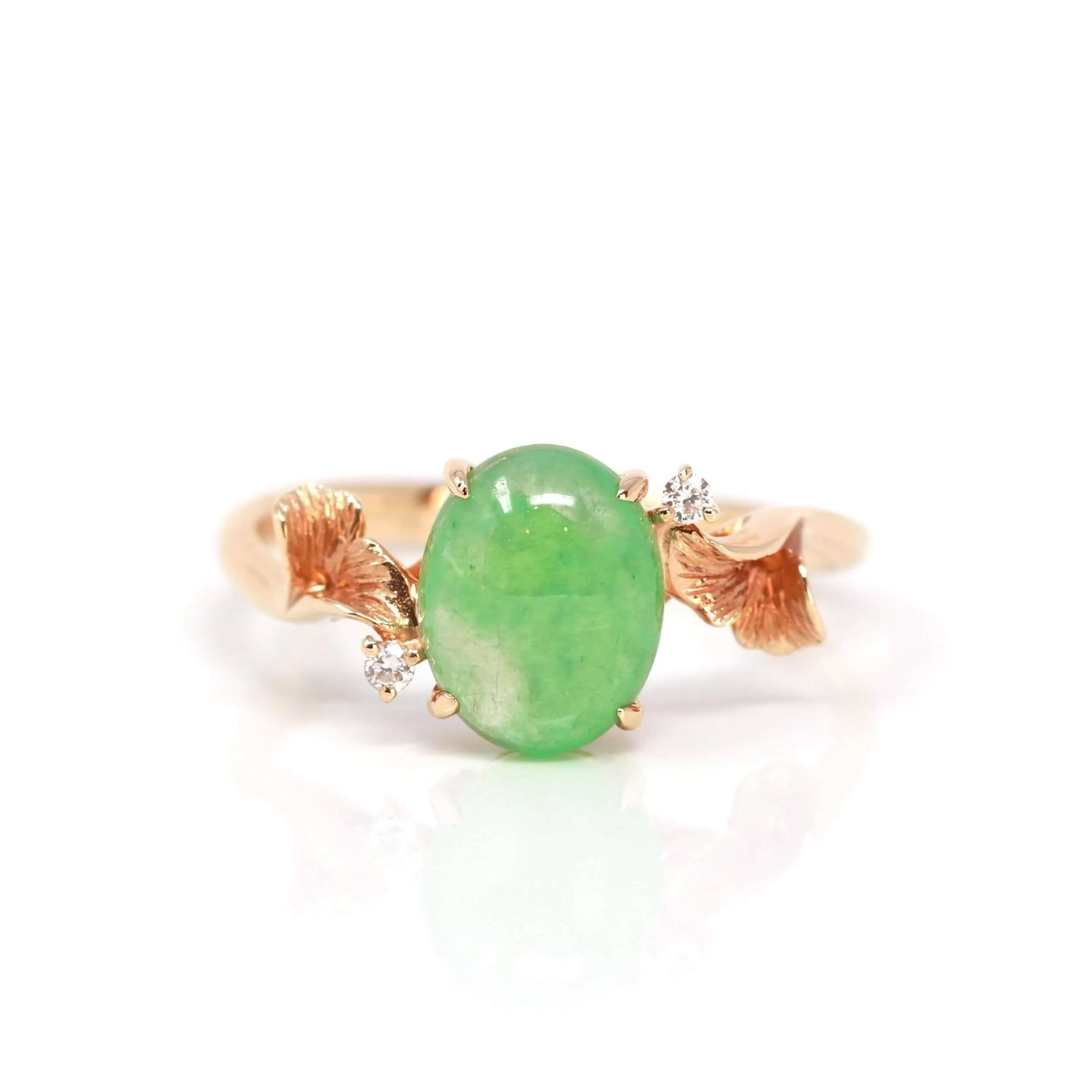 Baikalla™ "Aretha" 18k Rose Gold Natural Imperial Jadeite Morning Glory Engagement Ring