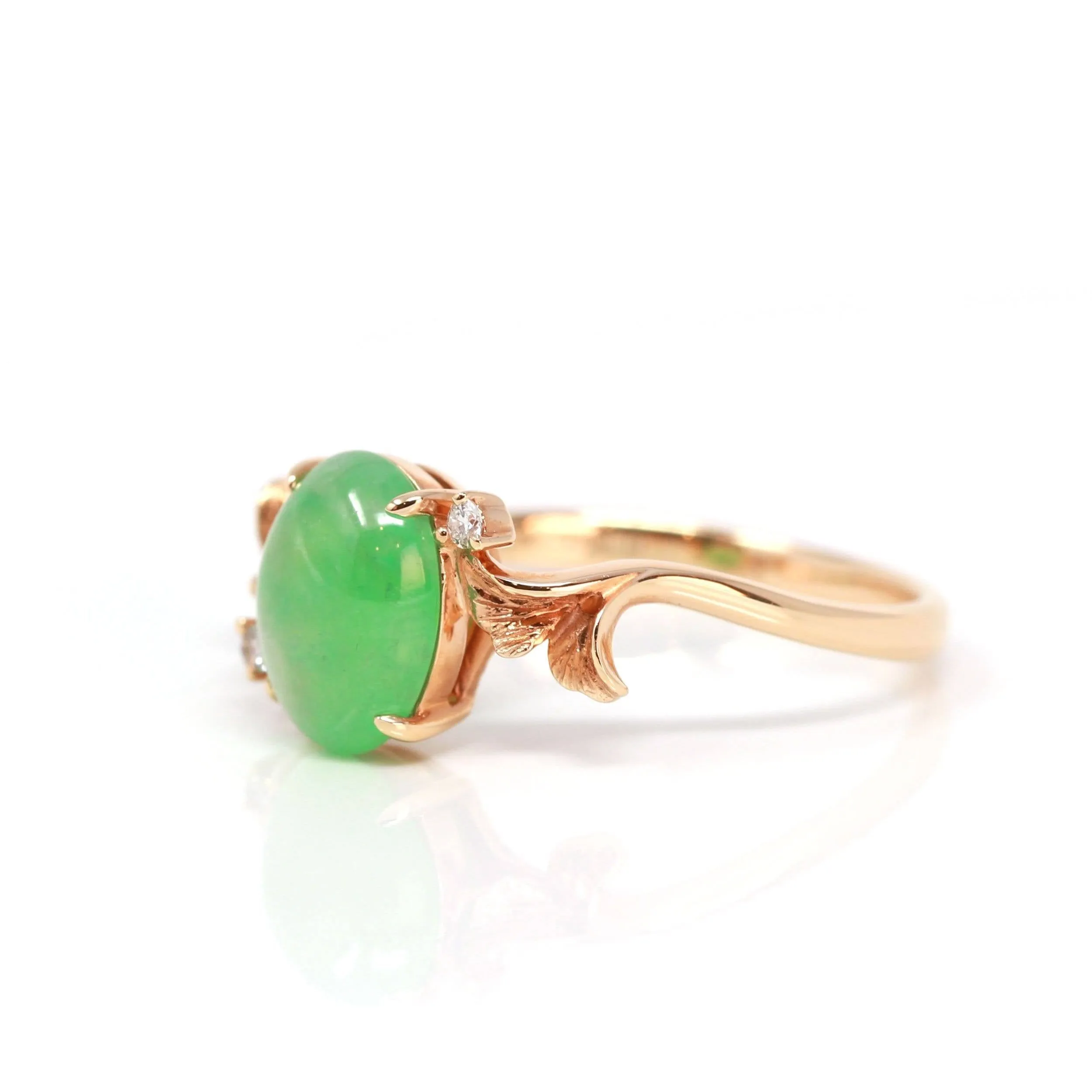 Baikalla™ "Aretha" 18k Rose Gold Natural Imperial Jadeite Morning Glory Engagement Ring