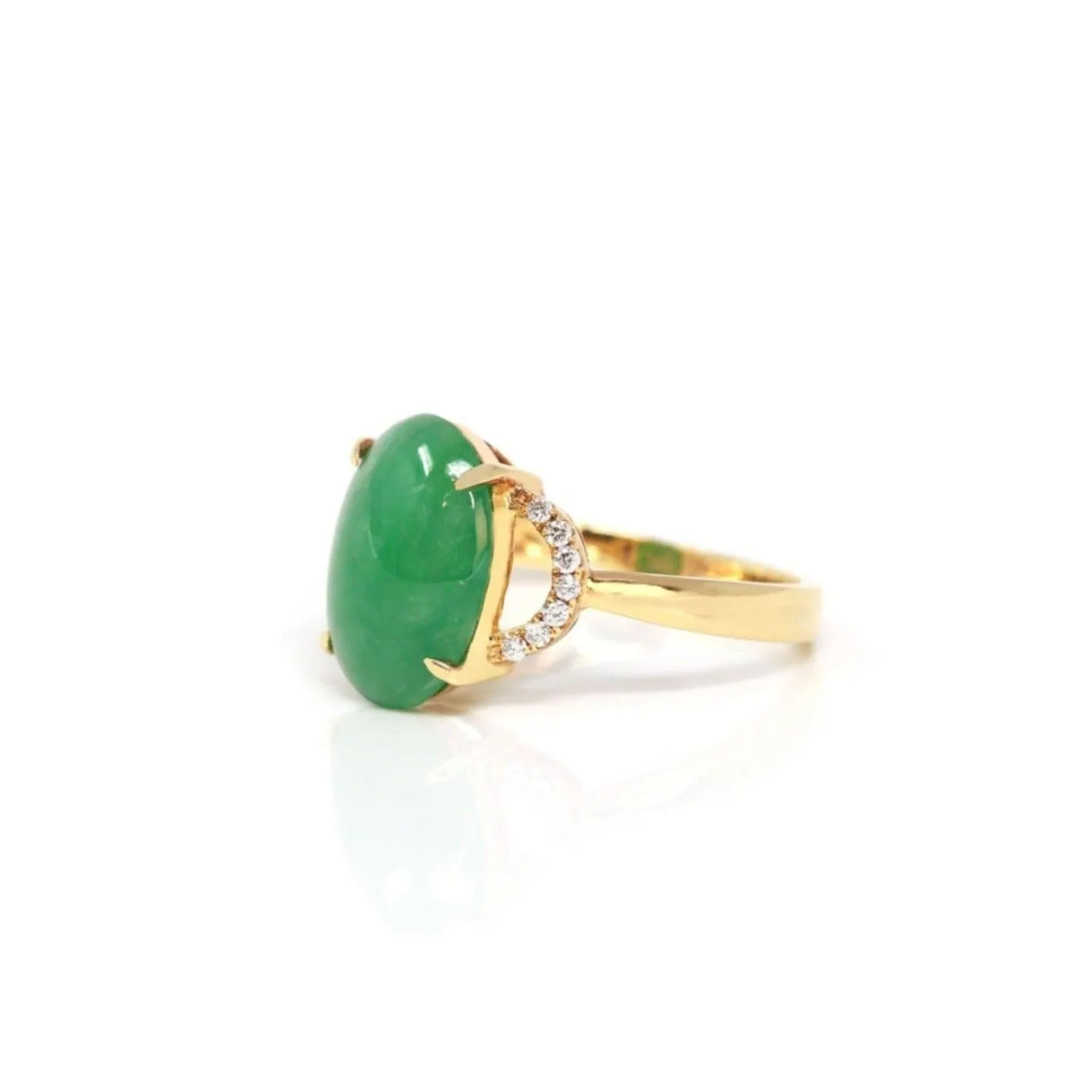 Baikalla™ "Marie" 18k Rose Gold Natural Green Imperial Jadeite Ring With Diamonds