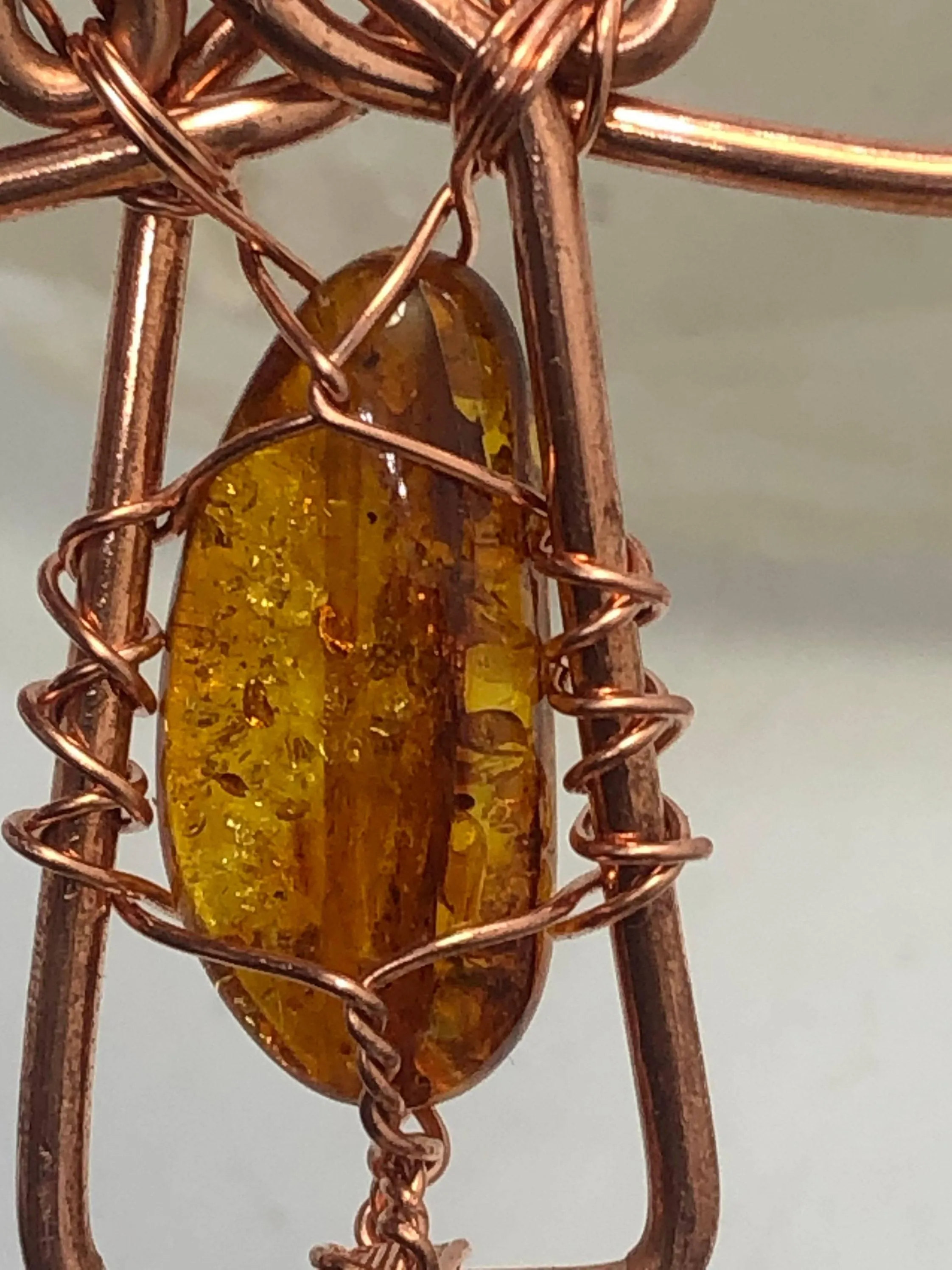 Baltic Amber Copper Egyptian Kemetic Coptic Cross  Ankh Wirewrapped Wearable Pendant Necklace