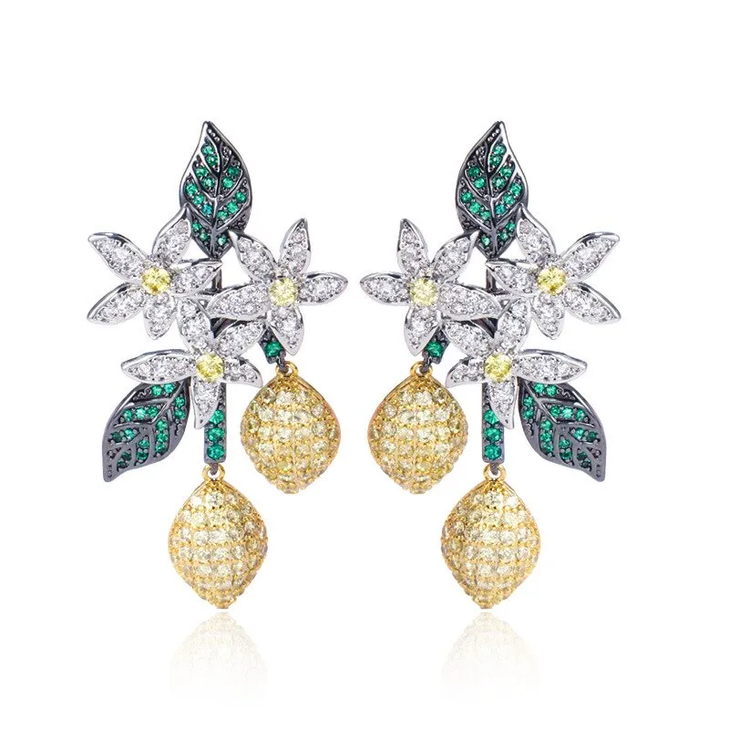 Beautiful Cubic Zircon Leaves Earrings for Wedding, Crystals Flower Dangle Earring for Prom, Women Girl Gift CE10774