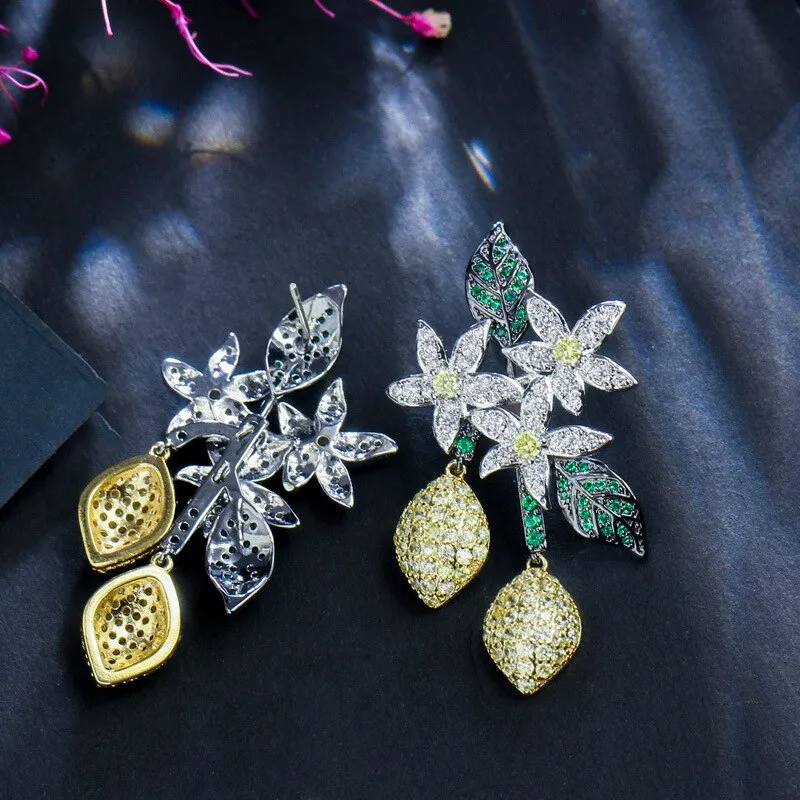 Beautiful Cubic Zircon Leaves Earrings for Wedding, Crystals Flower Dangle Earring for Prom, Women Girl Gift CE10774