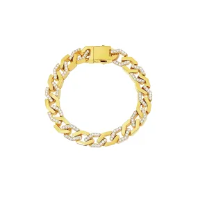 BG101G B.Tiff Pavé High Polish Gold Flat Angular Cuban Link Bracelet