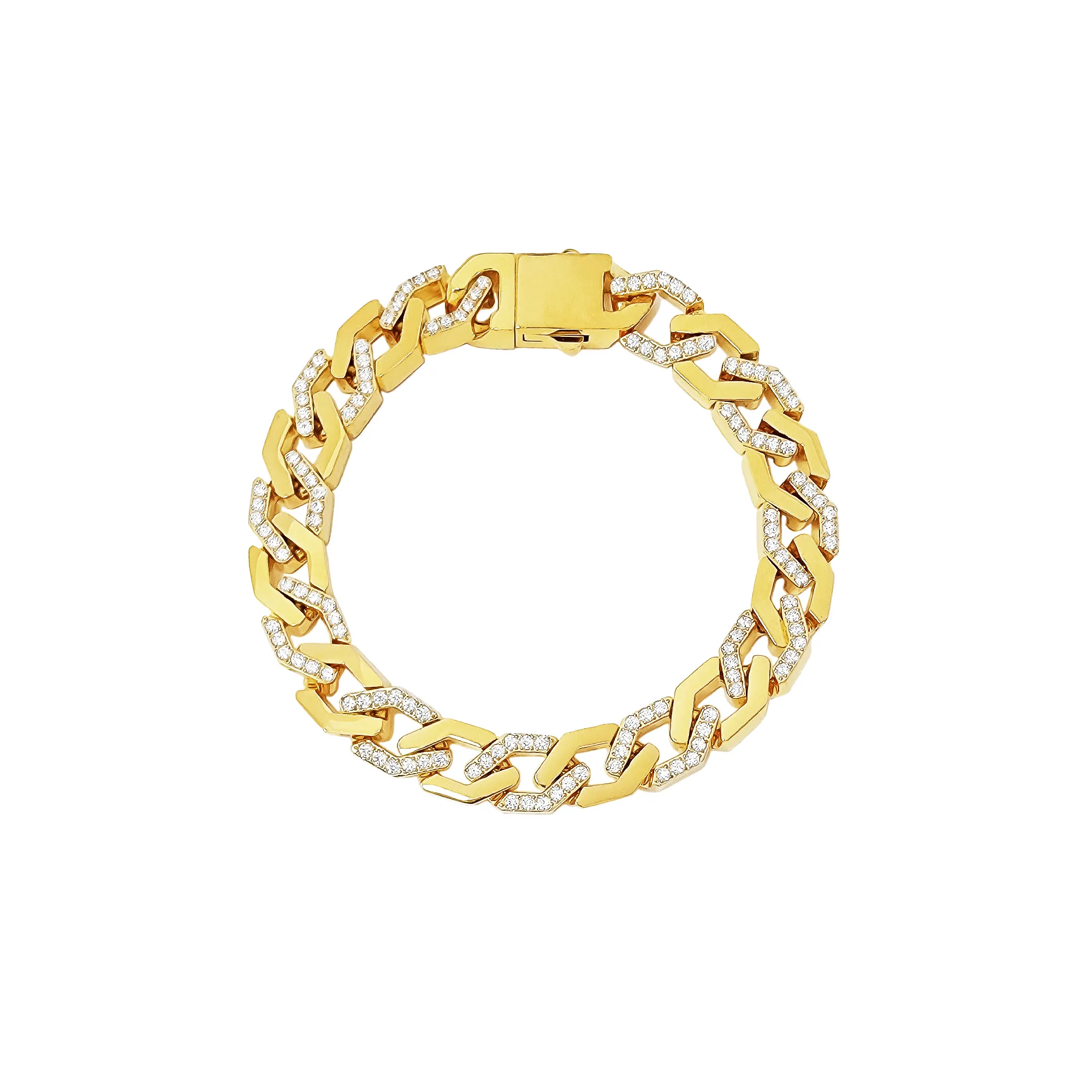 BG101G B.Tiff Pavé High Polish Gold Flat Angular Cuban Link Bracelet