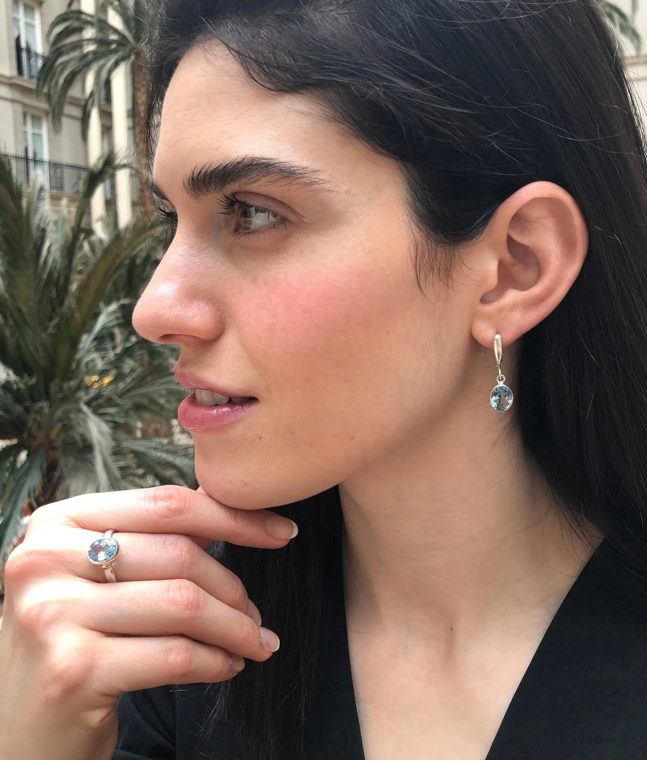 Blue Topaz Sky Ring - Genuine Topaz Ring - Blue Bezel Ring
