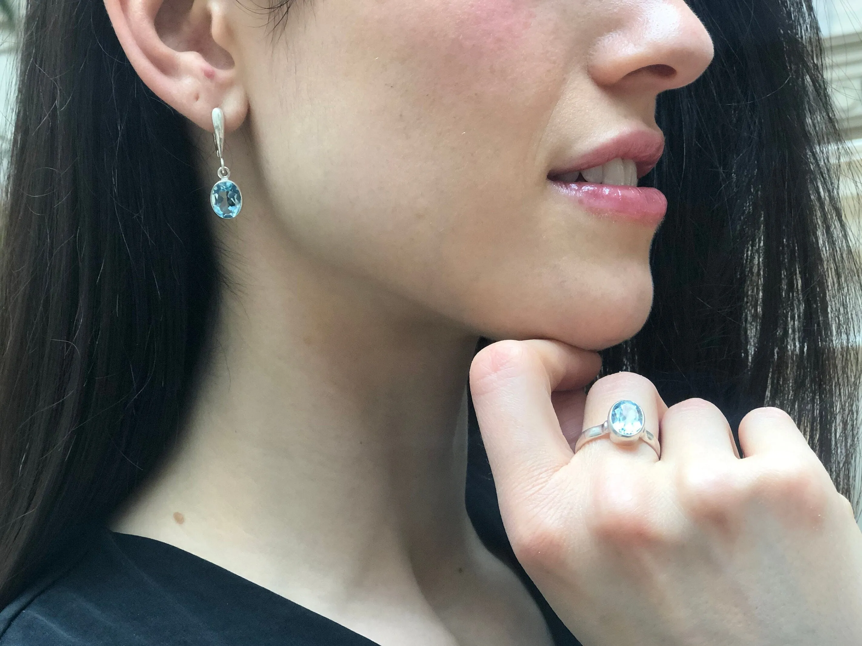 Blue Topaz Sky Ring - Genuine Topaz Ring - Blue Bezel Ring