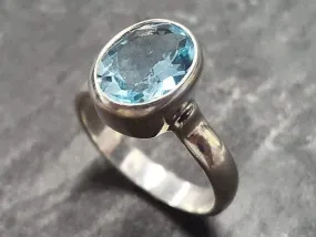 Blue Topaz Sky Ring - Genuine Topaz Ring - Blue Bezel Ring