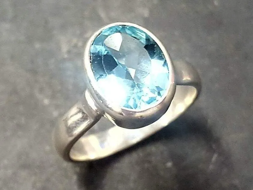 Blue Topaz Sky Ring - Genuine Topaz Ring - Blue Bezel Ring