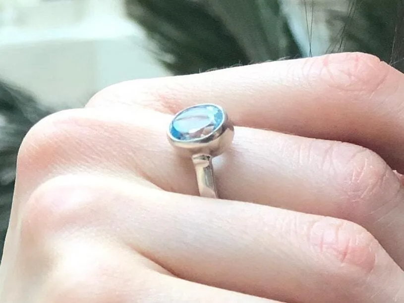 Blue Topaz Sky Ring - Genuine Topaz Ring - Blue Bezel Ring