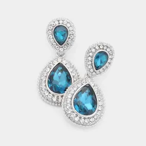 Blue Zircon Crystal Pave Silver Evening Earrings