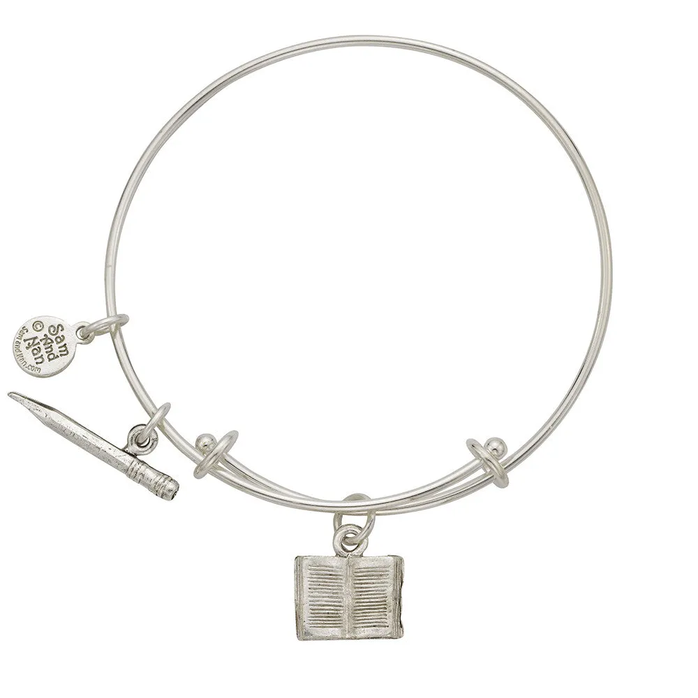 Book Pencil Charm Bangle Bracelet