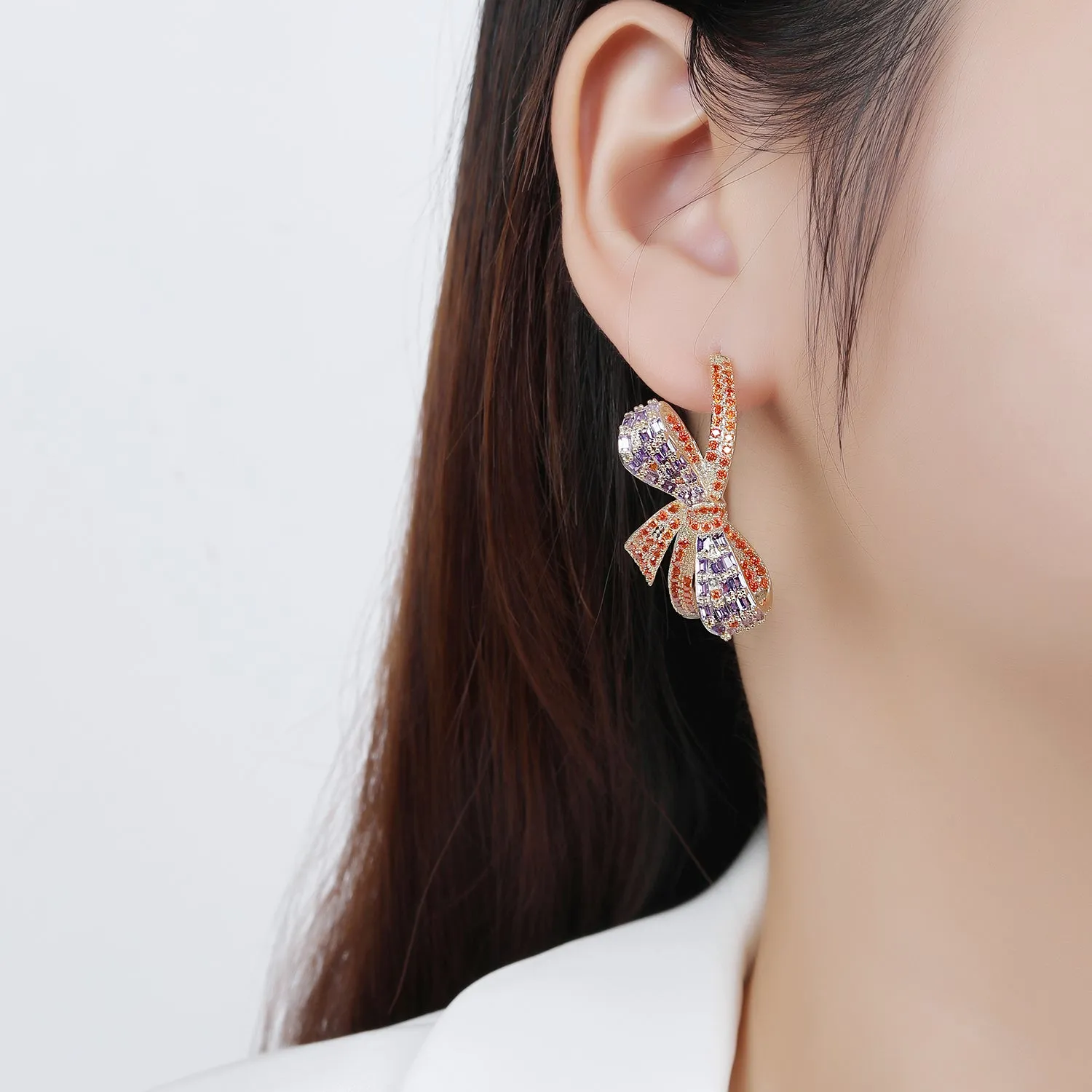 Bow Cubic Zircon Dangle Wedding Earring, Women Girl Accessories Jewelry CE11656
