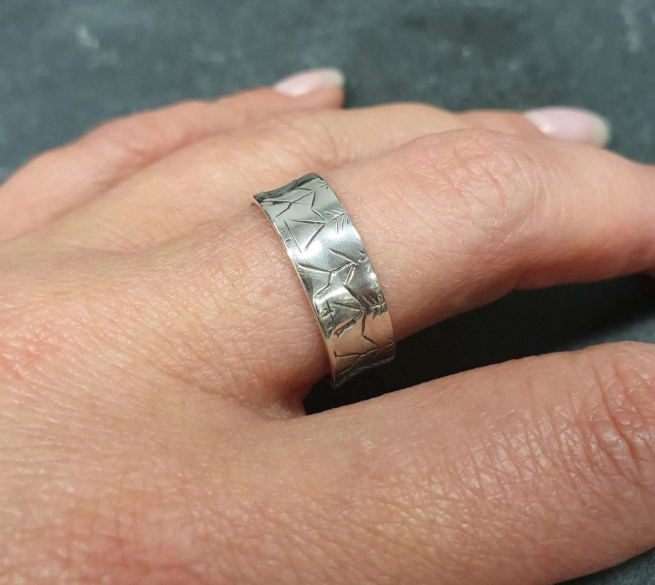 Boy and Girl Ring - Silver Couple Ring - Wide Silver Band