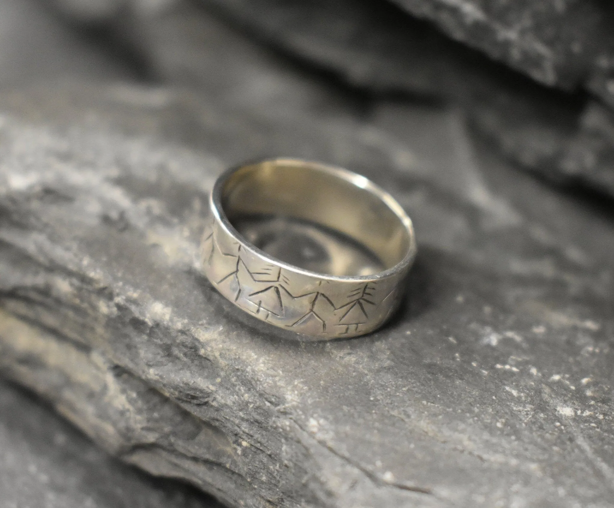 Boy and Girl Ring - Silver Couple Ring - Wide Silver Band