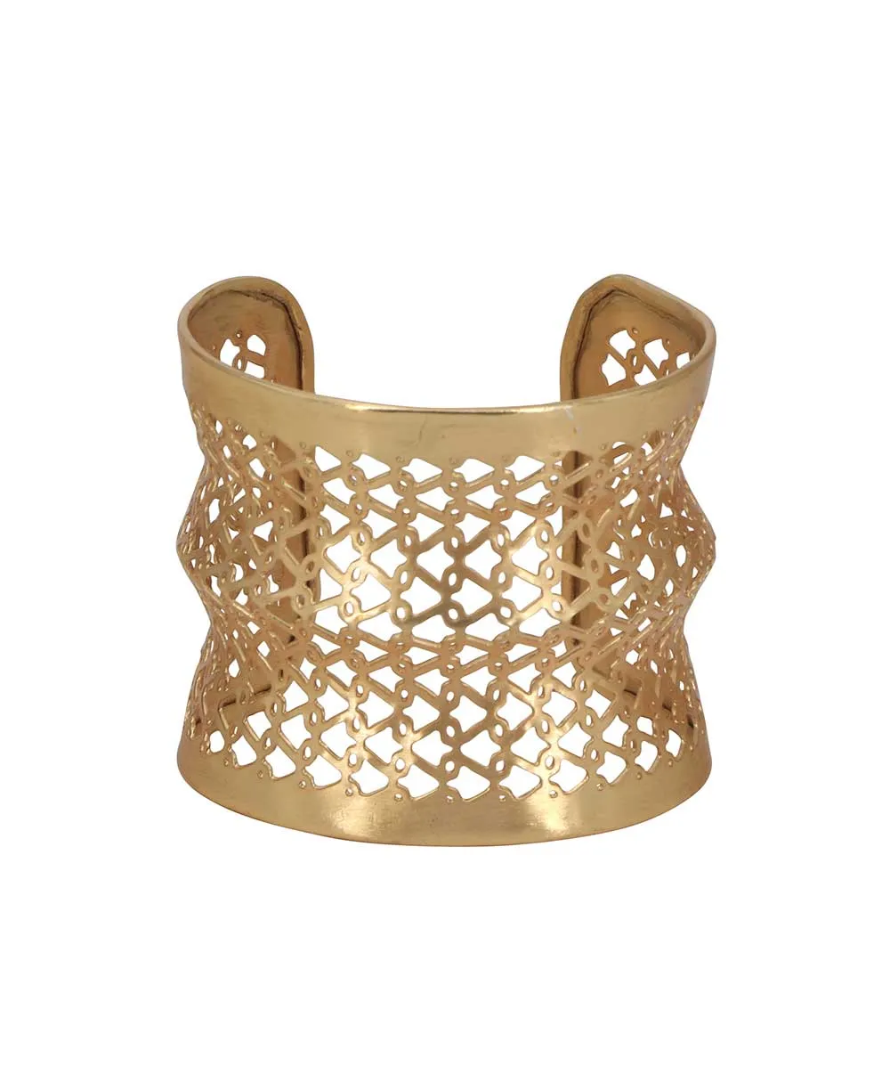 Brass Geometric Lattice Wide Cuff Bracelet