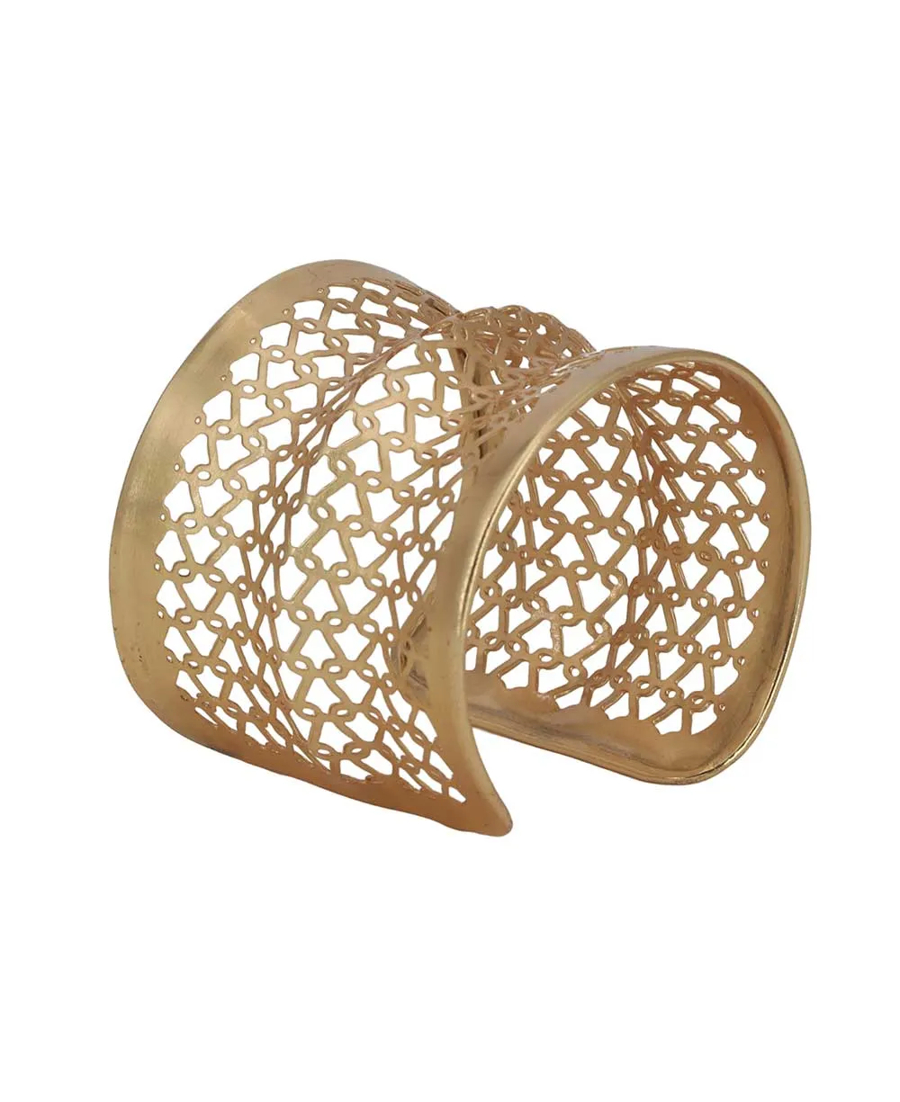 Brass Geometric Lattice Wide Cuff Bracelet