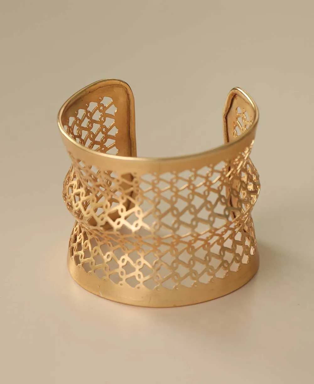 Brass Geometric Lattice Wide Cuff Bracelet