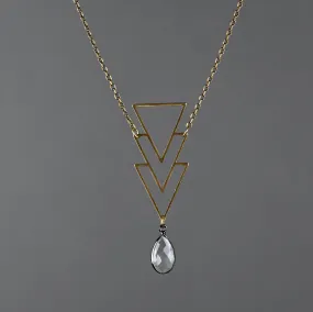 Brass Geometric Triangle Necklace (Smokey Quartz)