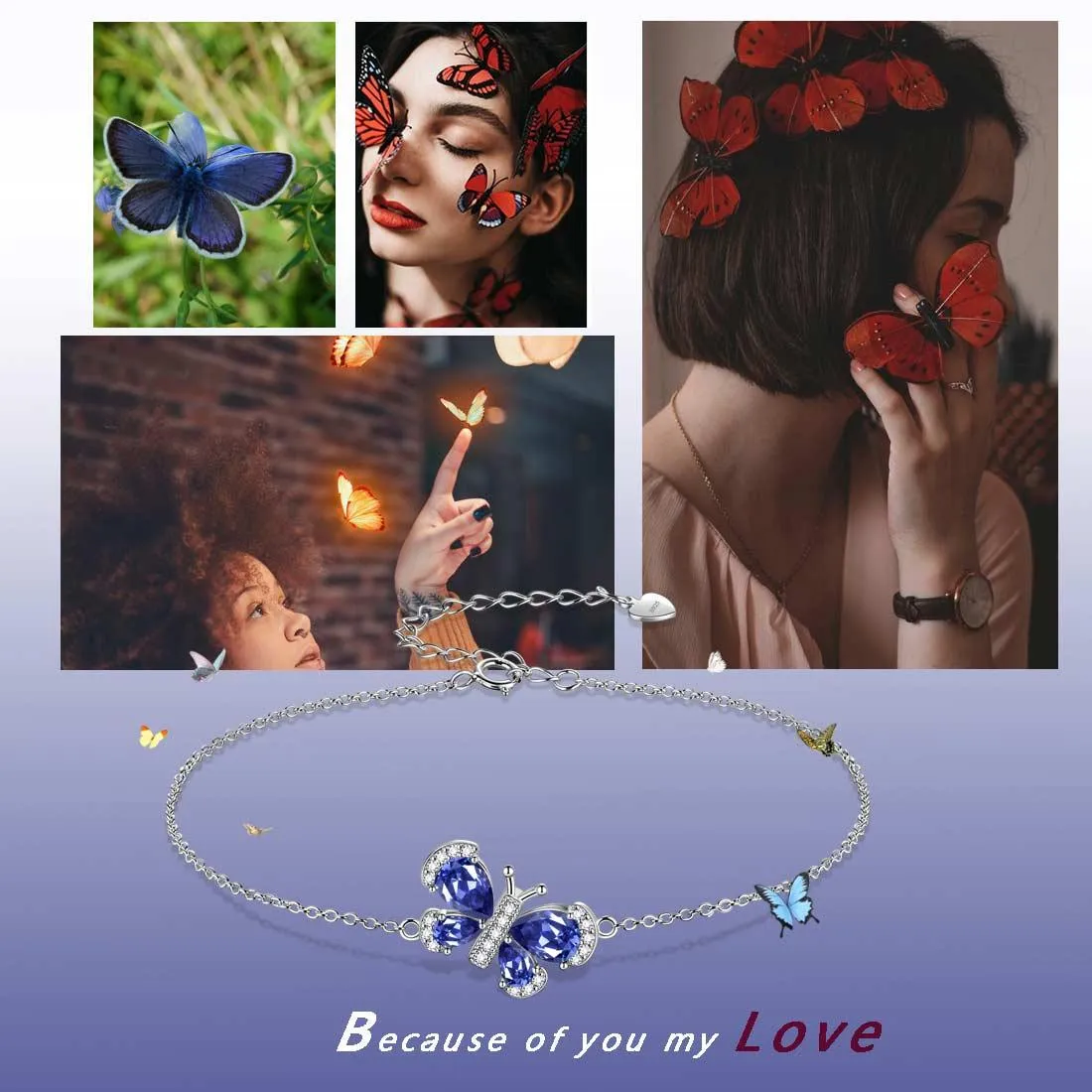 Butterfly Bracelet Birthstone December Tanzanite Crystal Women Girls Jewelry Birthday Gift