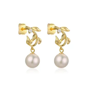 C-shape Branch Natural Freshwater Pearl Silver Drop Earrings for Women