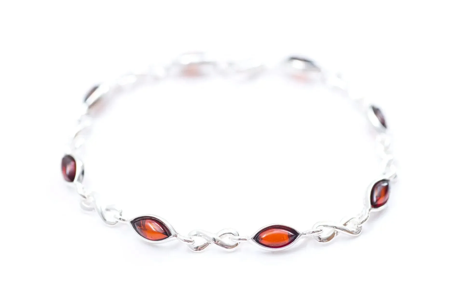 Cherry Amber Infinity Bracelet - Stunning, Romantic Jewelry | Sterling Silver & Baltic Amber