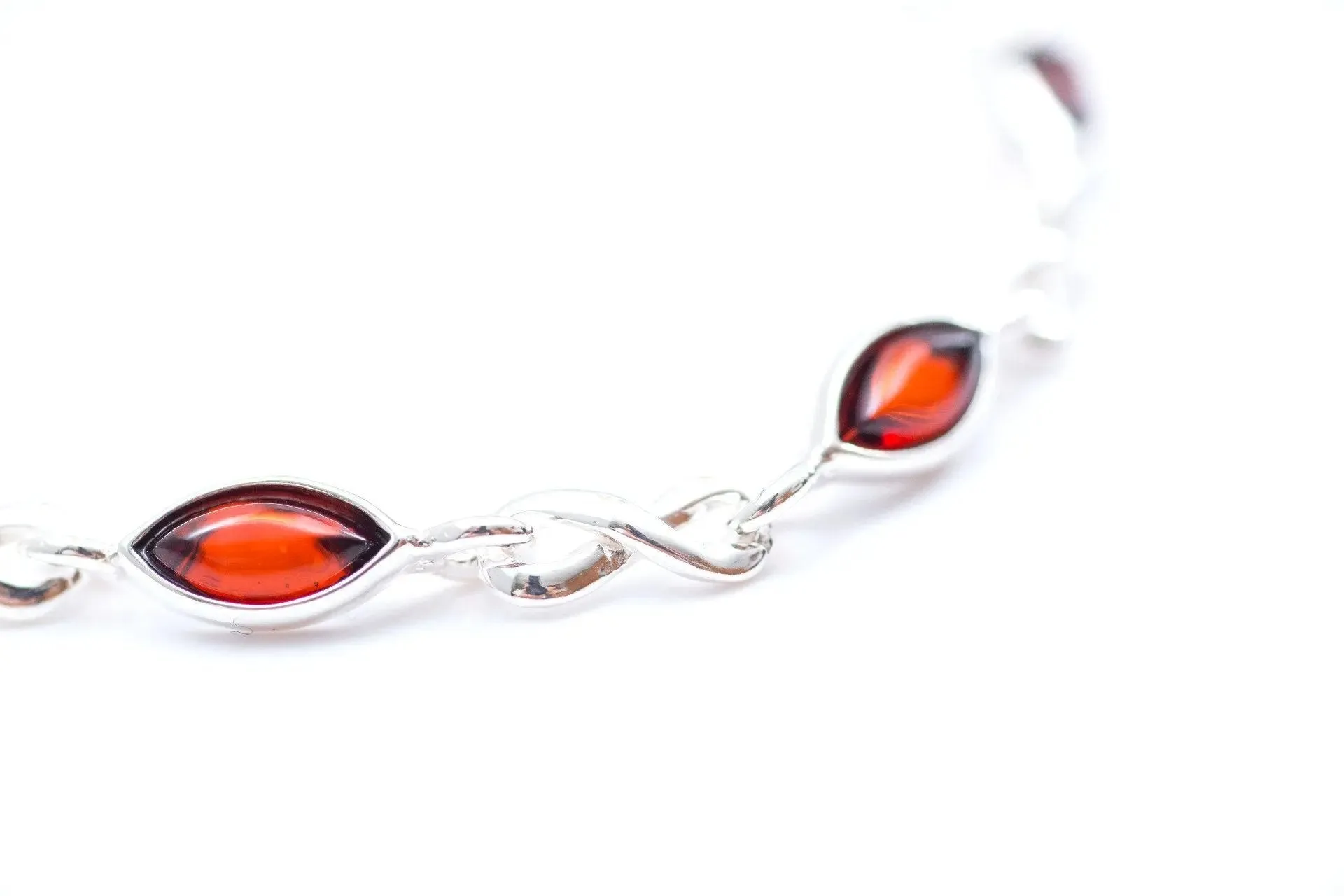 Cherry Amber Infinity Bracelet - Stunning, Romantic Jewelry | Sterling Silver & Baltic Amber