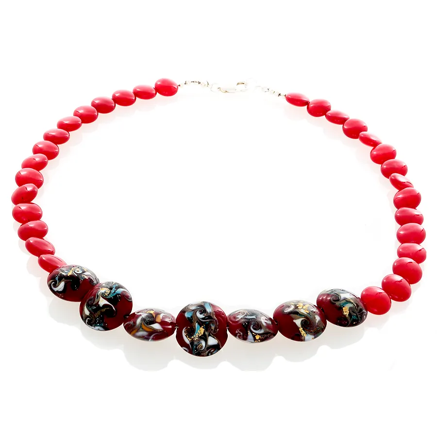 Cherry Quartz with Blown Red/Green Glass  Necklace
