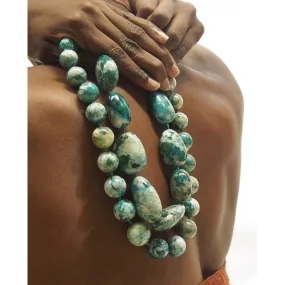 Chrysocolla Smooth Fine Round & Graduated Nugget Strand