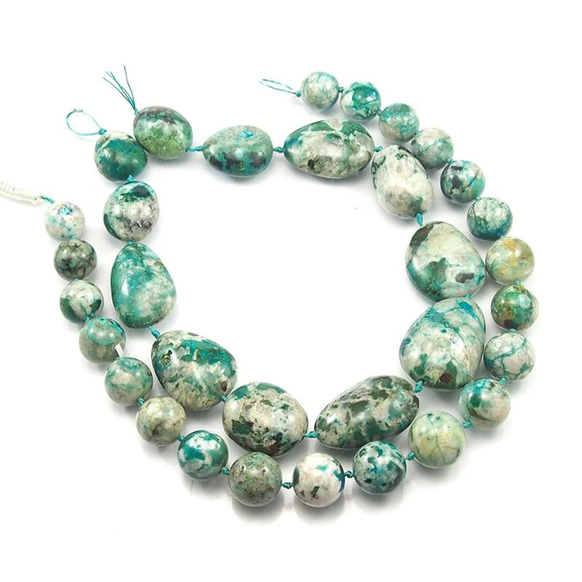 Chrysocolla Smooth Fine Round & Graduated Nugget Strand