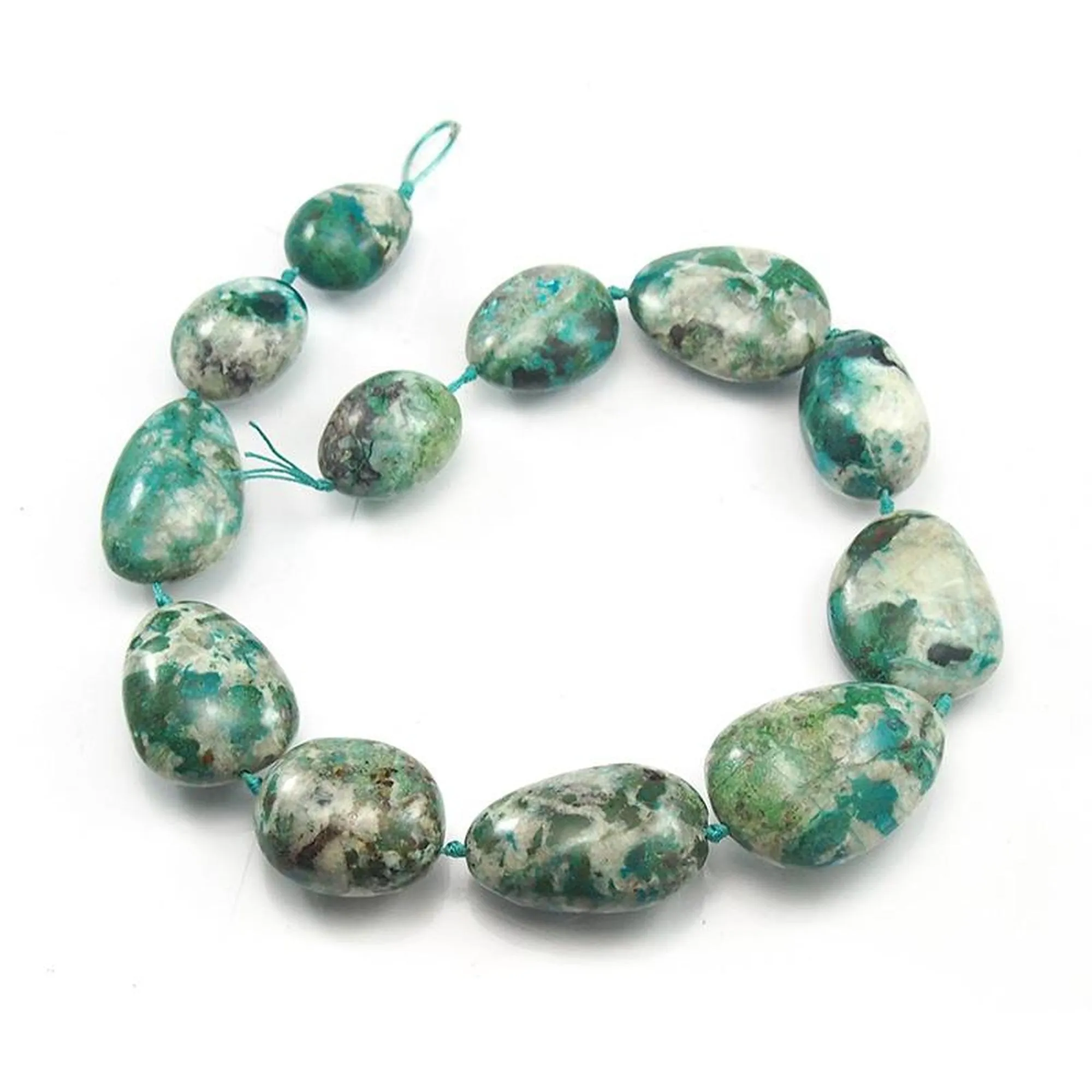 Chrysocolla Smooth Fine Round & Graduated Nugget Strand