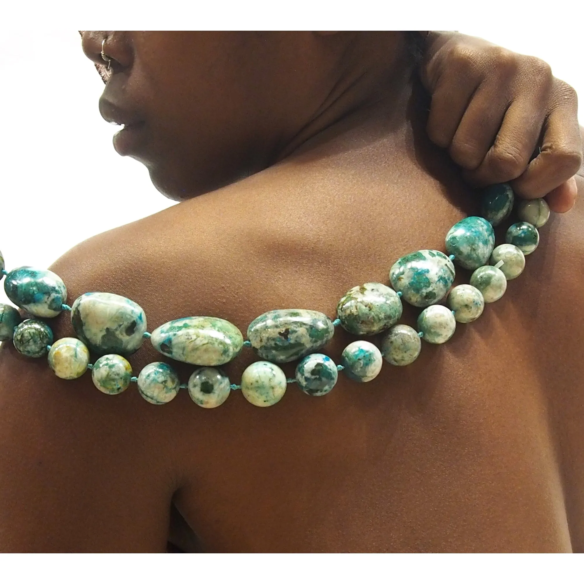 Chrysocolla Smooth Fine Round & Graduated Nugget Strand