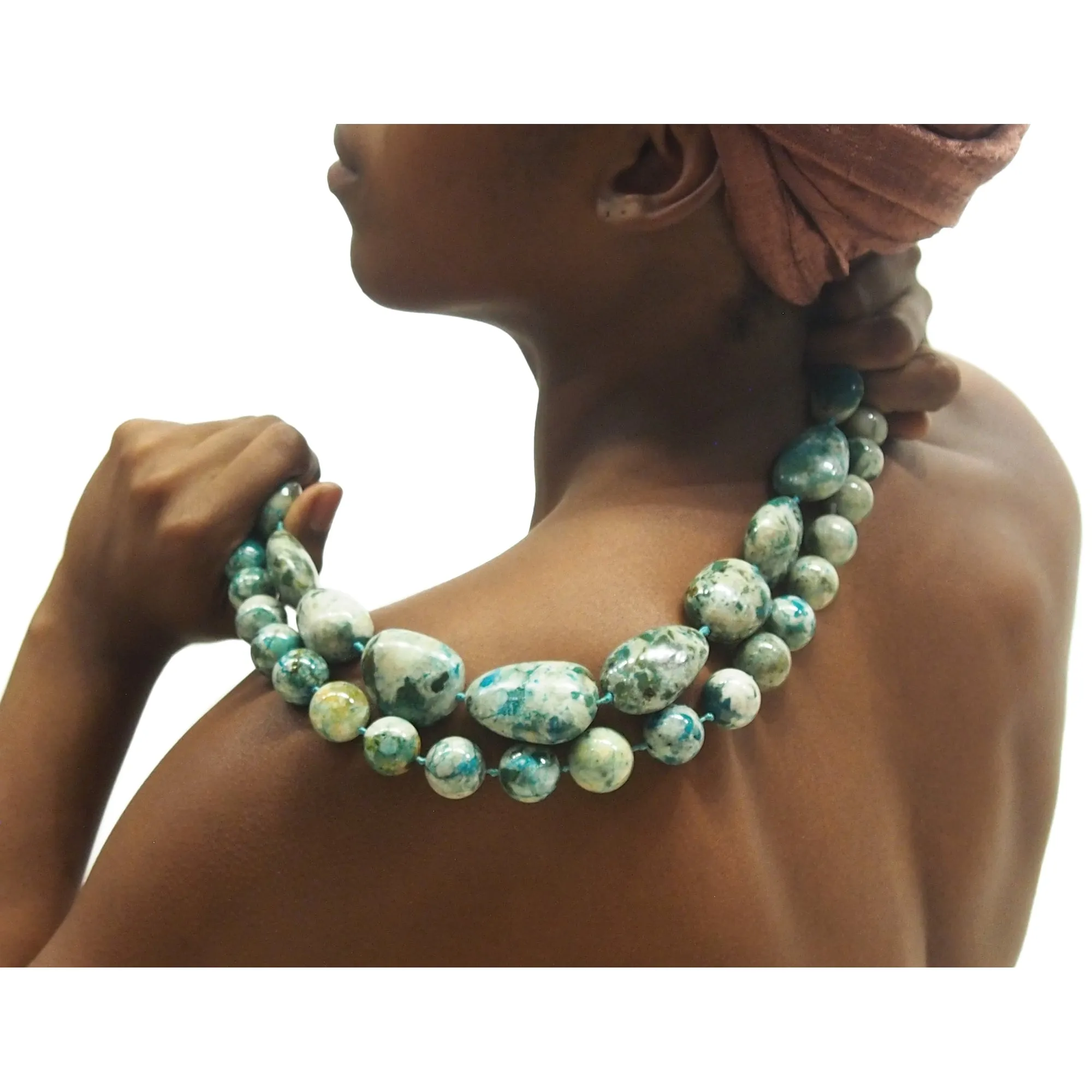 Chrysocolla Smooth Fine Round & Graduated Nugget Strand