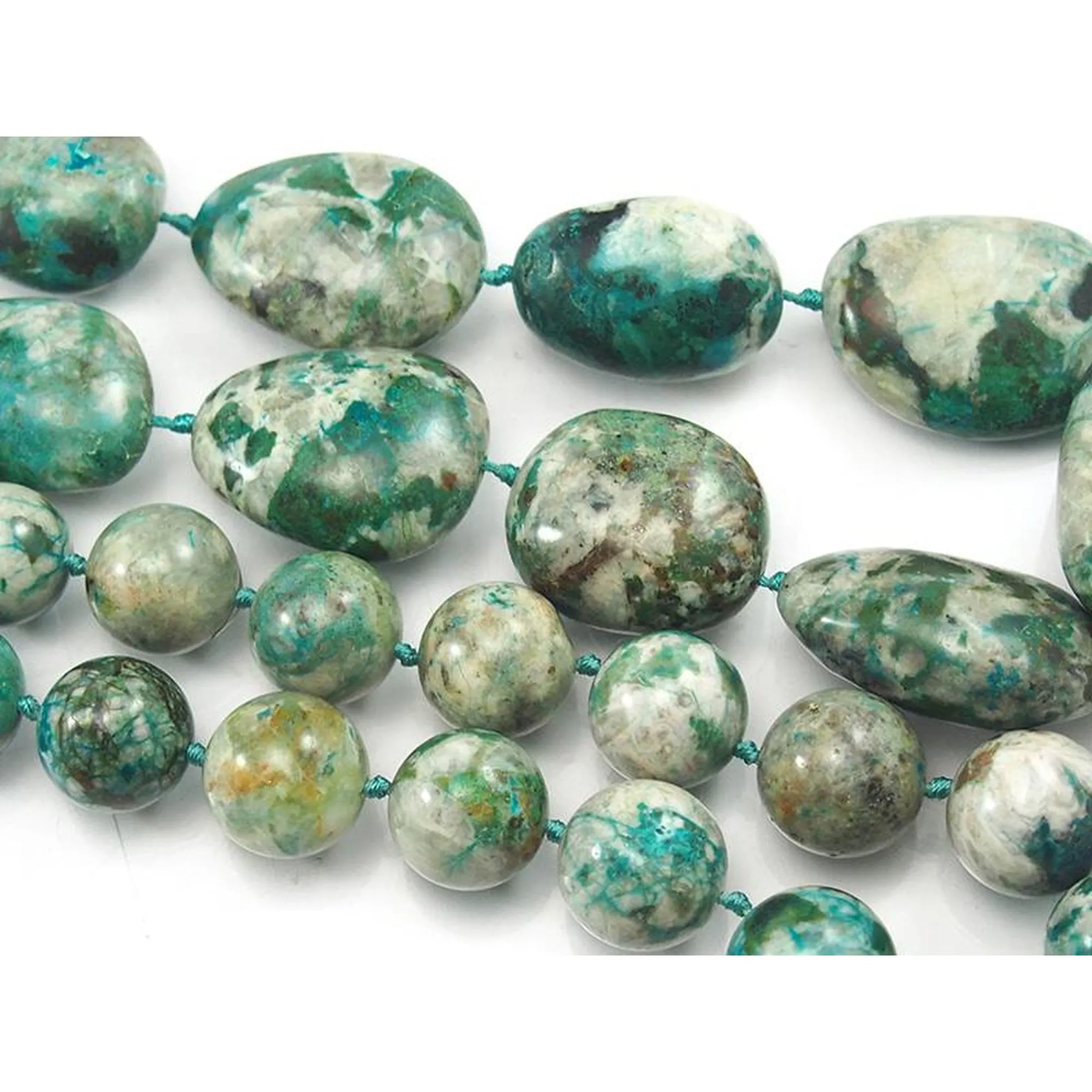 Chrysocolla Smooth Fine Round & Graduated Nugget Strand