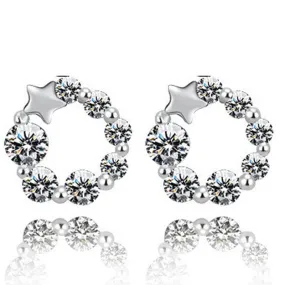 Circle with Zircon Lucky Star Silver Studs Earrings for Women