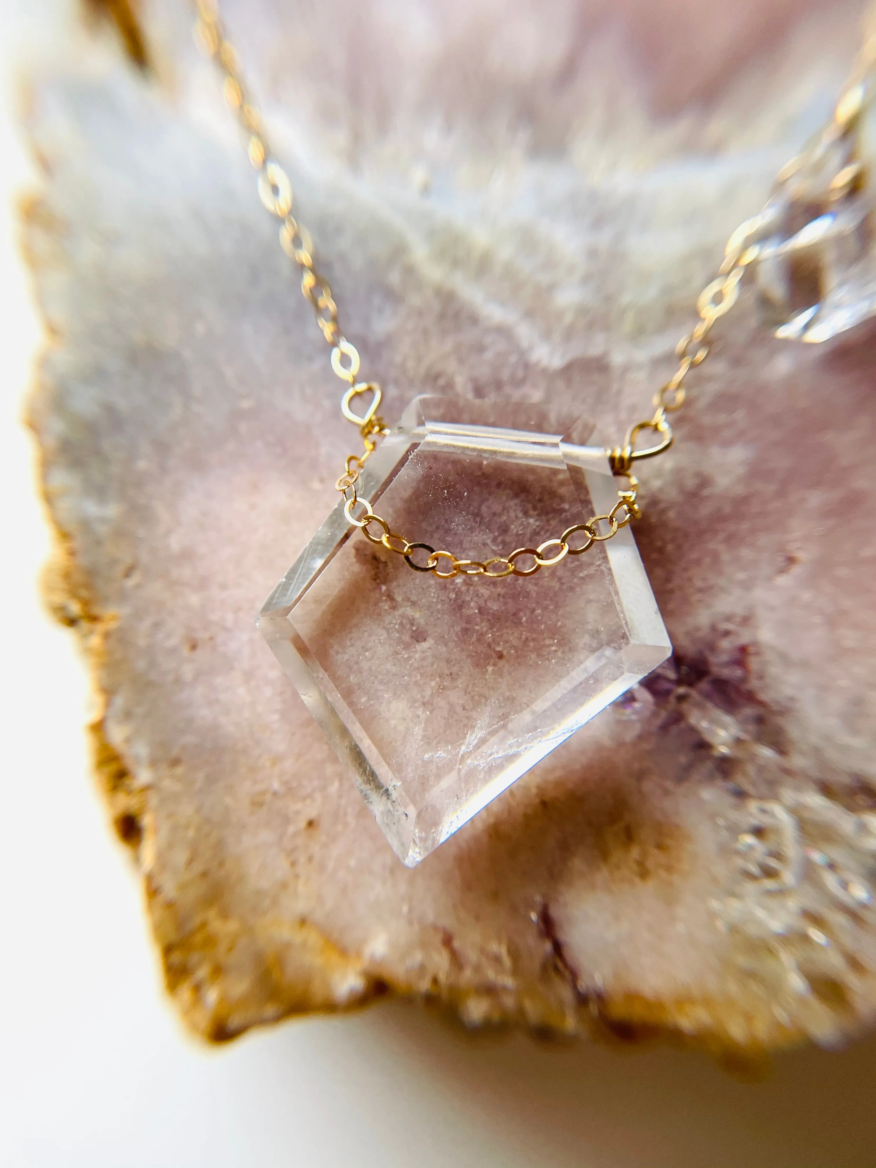 Clear Quartz with Herkimer Shield Necklace - 14kt gold filled or sterling Silver - healing crystal jewelry