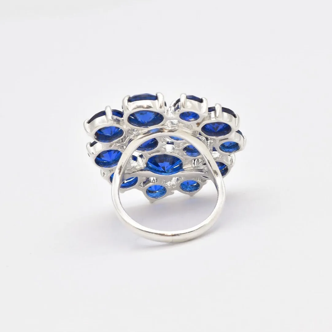 Cluster Sapphire Ring - Blue Cocktail Ring - Flower Statement Ring