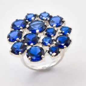 Cluster Sapphire Ring - Blue Cocktail Ring - Flower Statement Ring