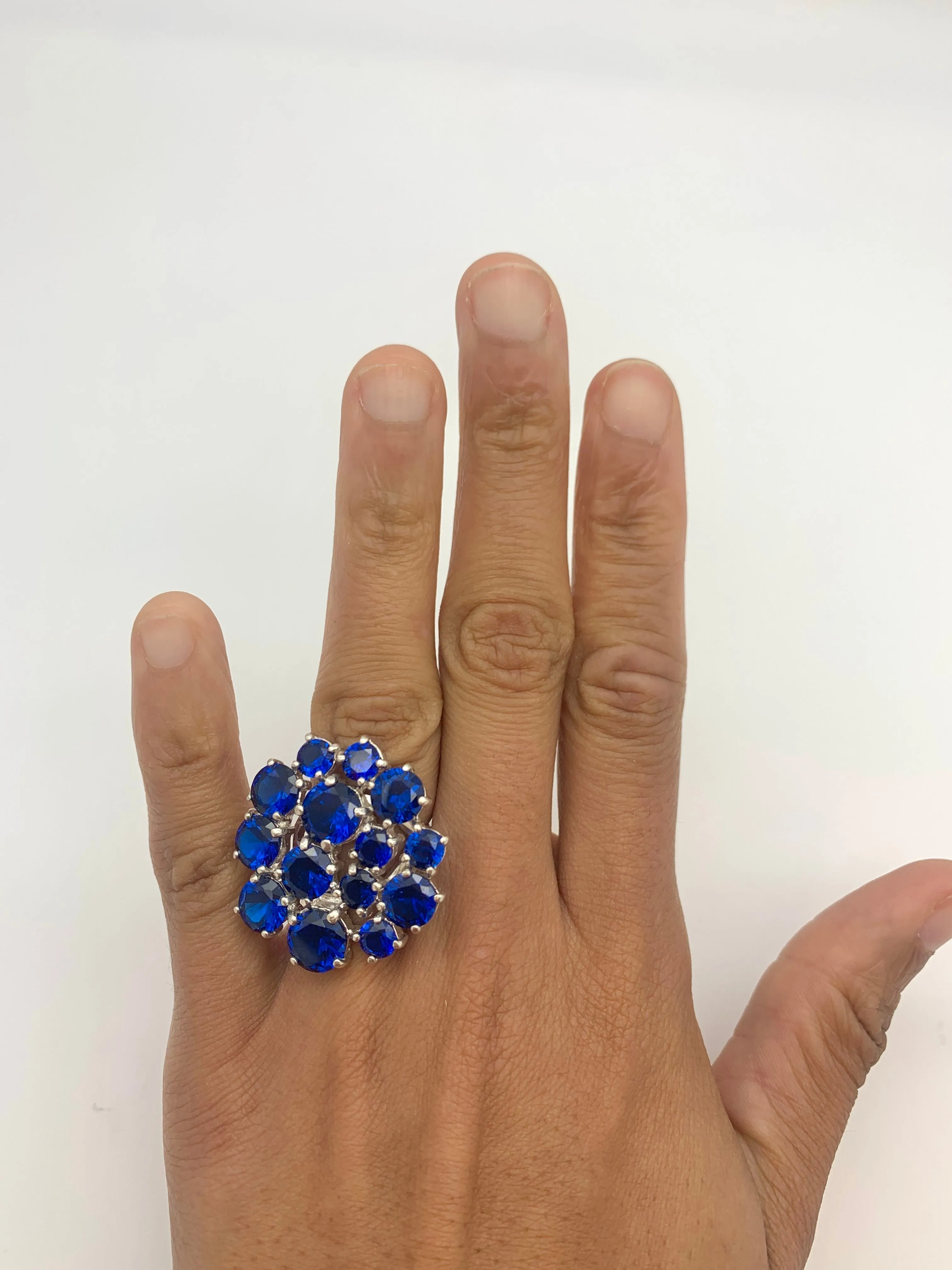Cluster Sapphire Ring - Blue Cocktail Ring - Flower Statement Ring