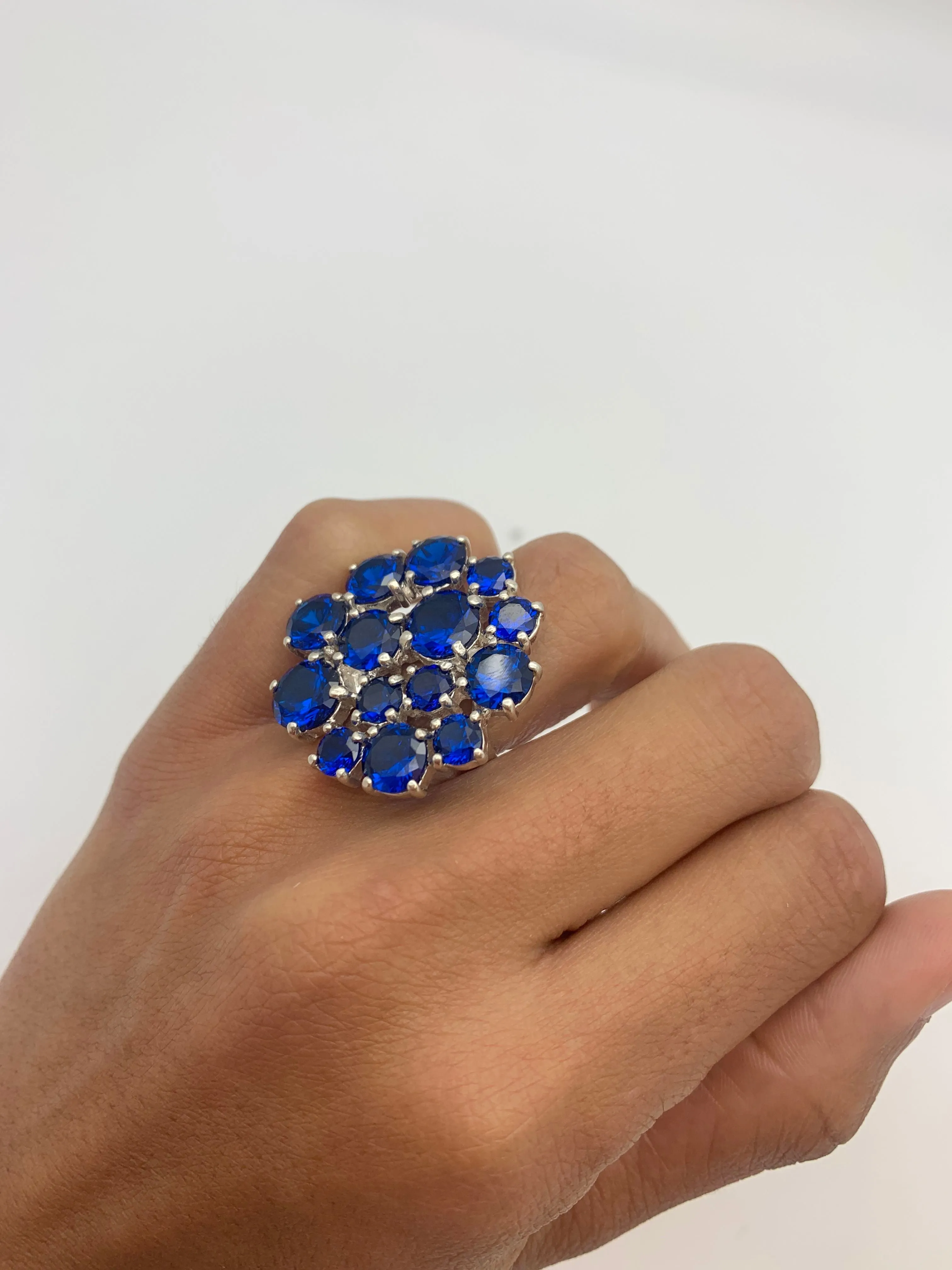 Cluster Sapphire Ring - Blue Cocktail Ring - Flower Statement Ring