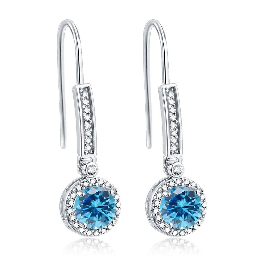 Colourful Round Zircon Silver Drop Earrings for Women