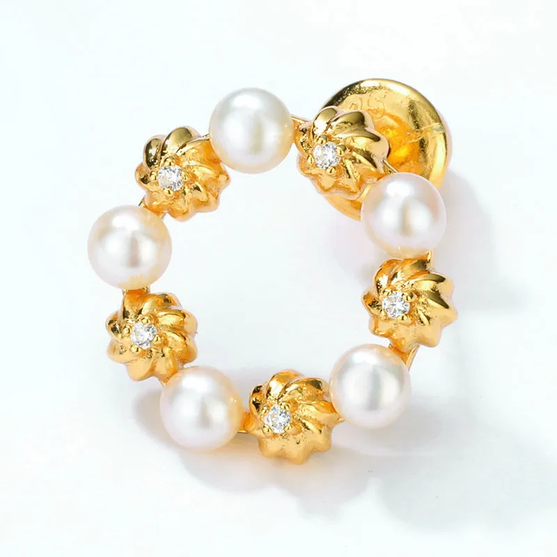 Cookie Circle Zircon Pearl Sterling Silver Stud Earrings