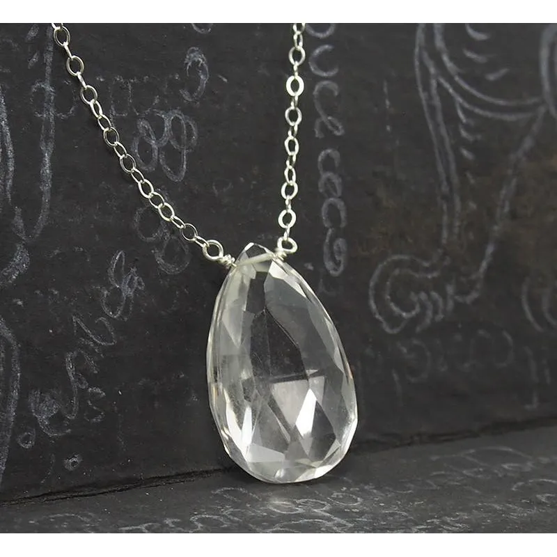 Crystal Quartz Necklace on Sterling Silver Chain with Sterling Silver Trigger Clasp