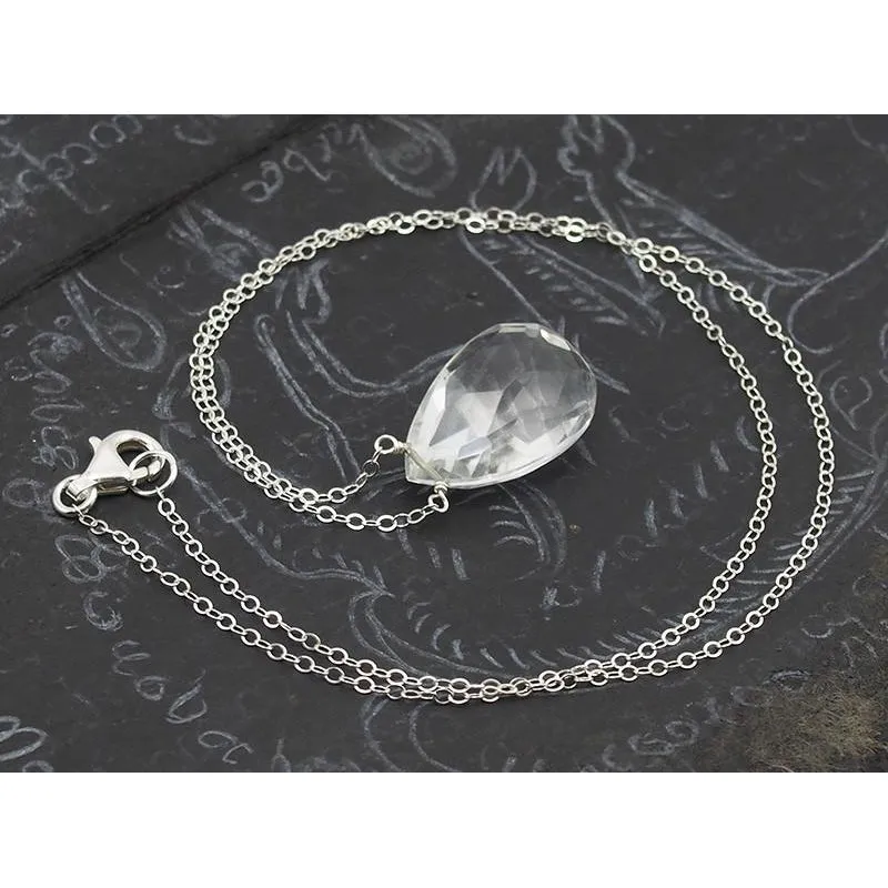 Crystal Quartz Necklace on Sterling Silver Chain with Sterling Silver Trigger Clasp