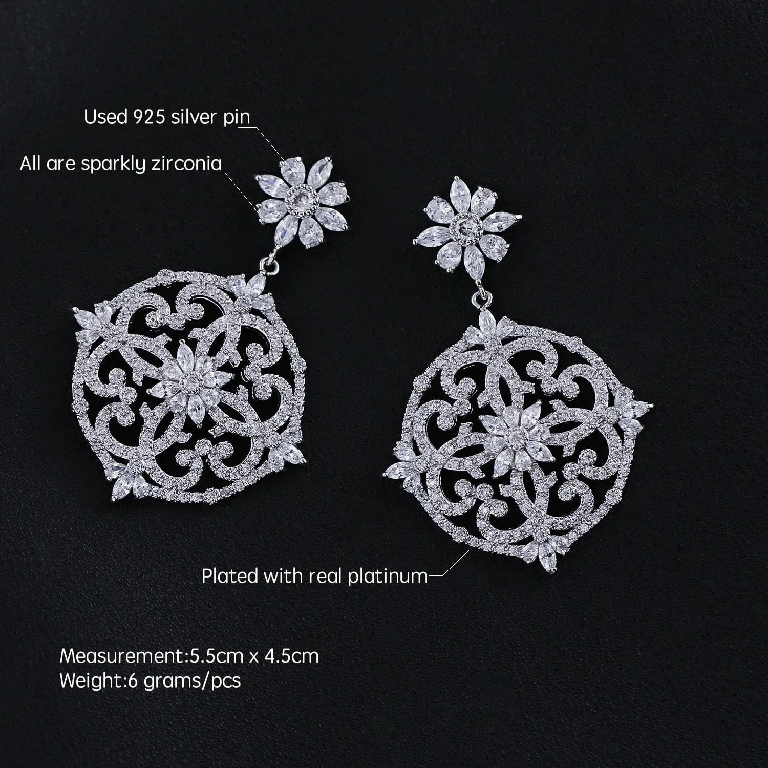 Cubic Zircon CZ Copper Wedding Dangle Wedding Earring  CE10662