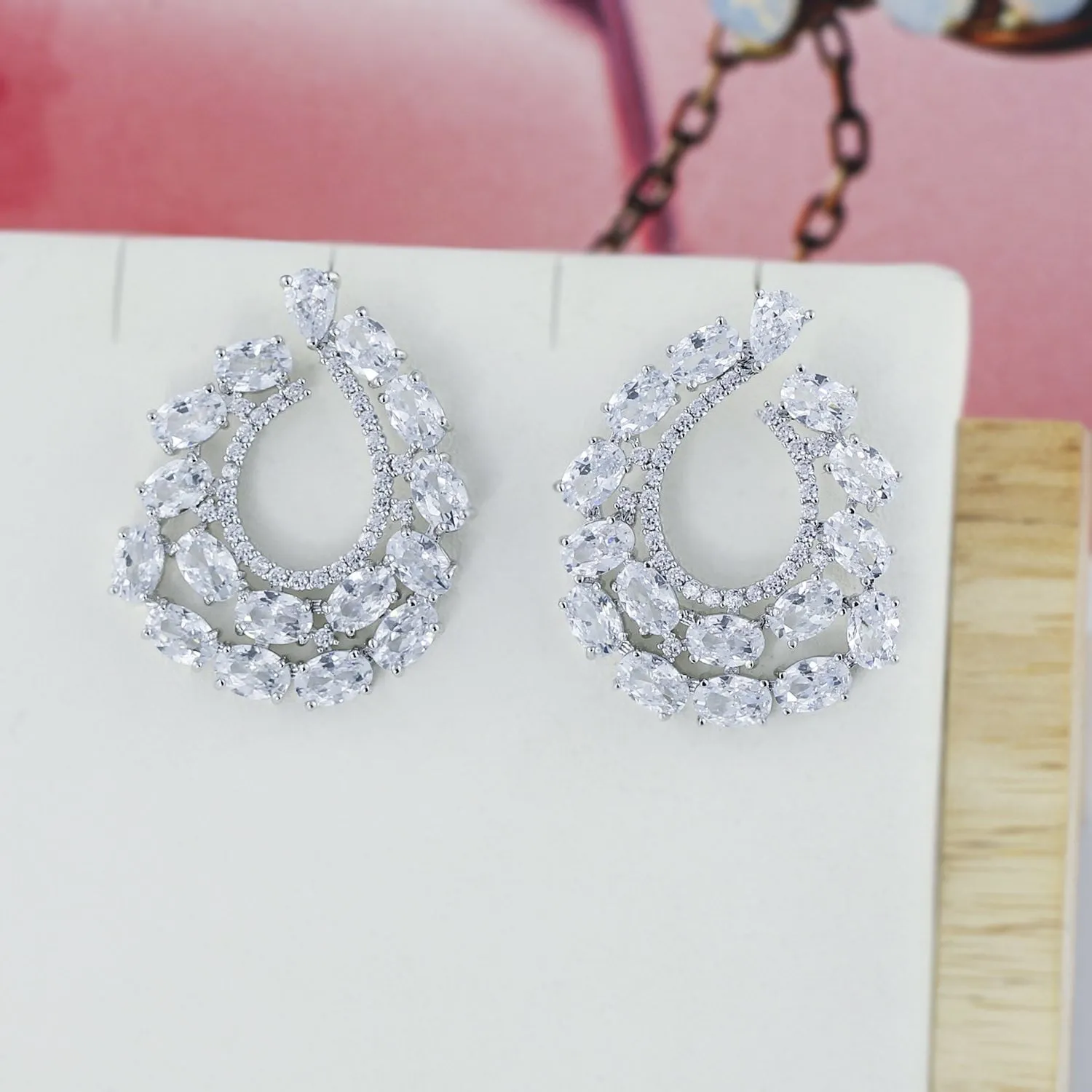 Cubic Zircon CZ Copper Wedding Dangle Wedding Earring  CE10776