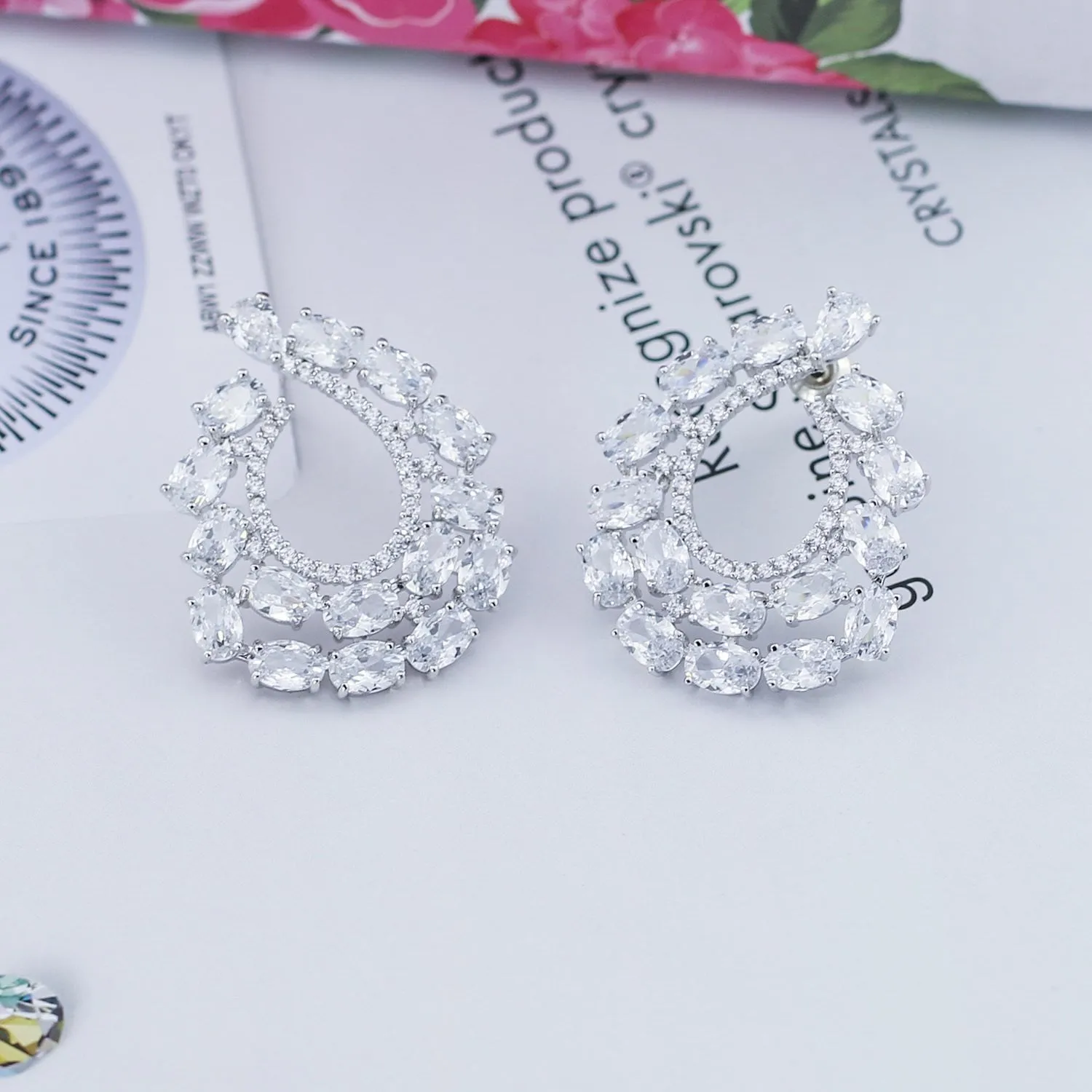Cubic Zircon CZ Copper Wedding Dangle Wedding Earring  CE10776